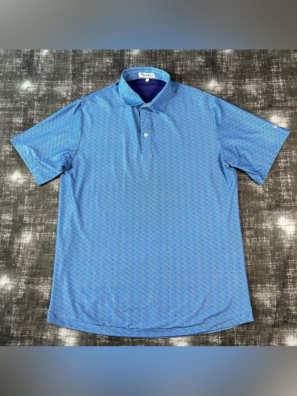 Pins and Aces Polo Mens Large Blue Paisley Cosmic Swirl 4Way Stretch "Oak Hills"
